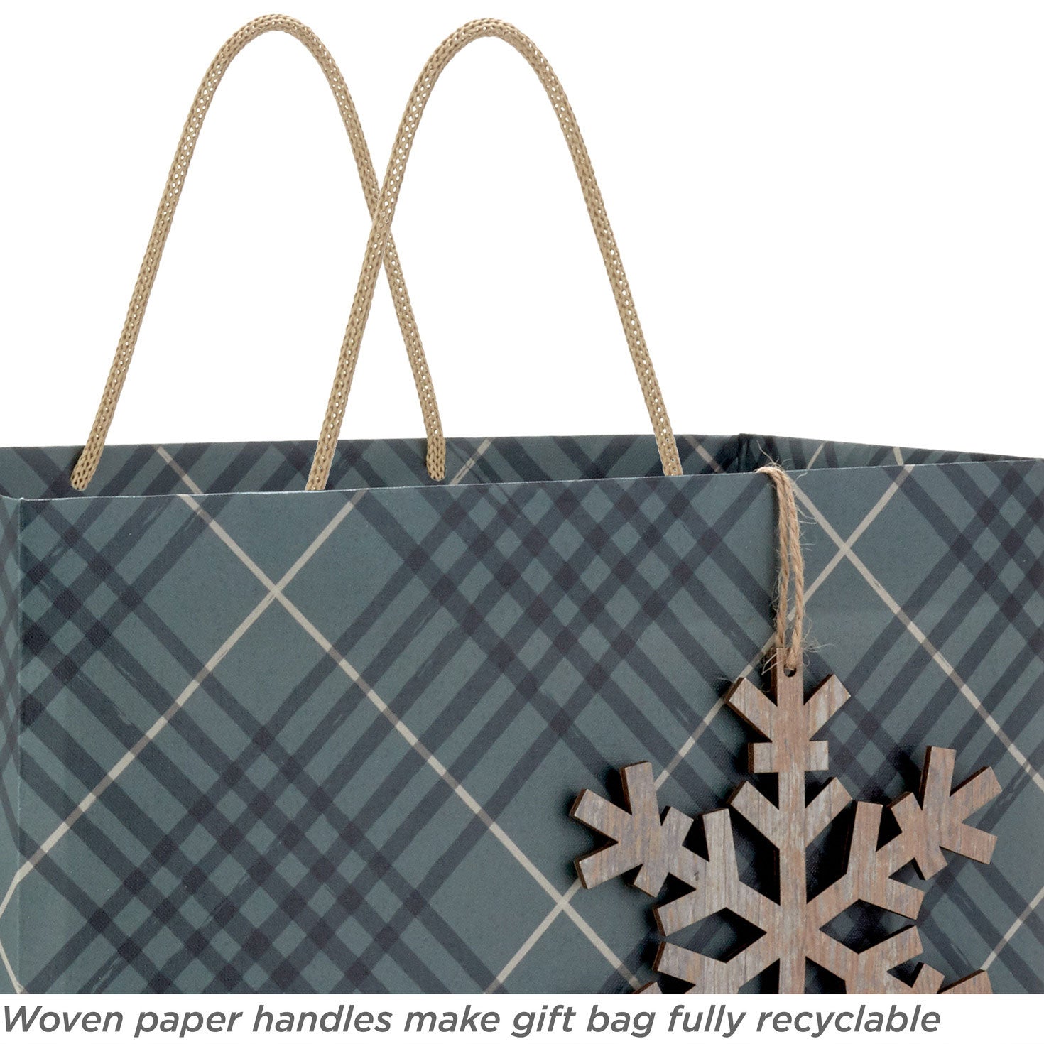 Hallmark 13'' Green Plaid With Snowflake Large Holiday Gift Bag