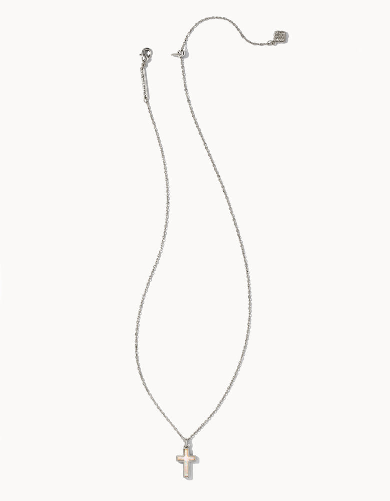 Cross Pendant Necklace Rhodium White Opal by Kendra Scott