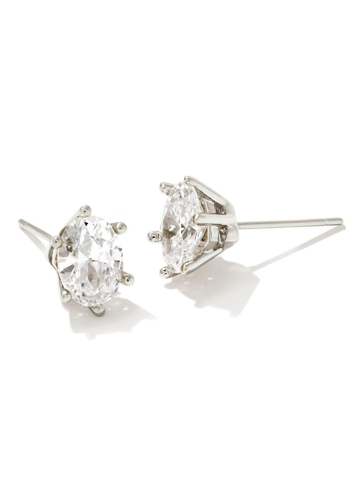 Cailin Crystal Stud Ear Rhod Metal White by Kendra Scott