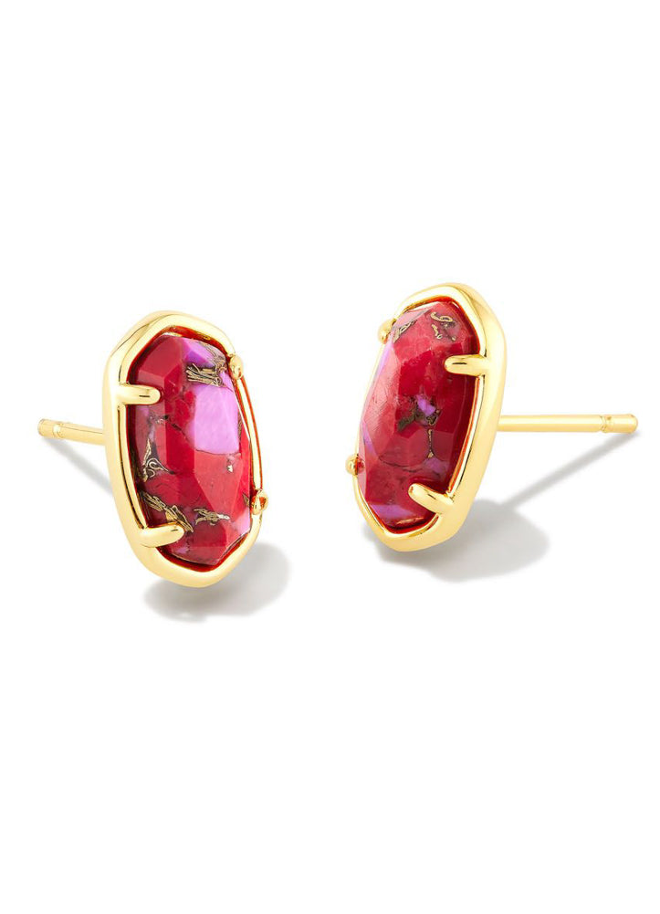 Grayson Stone Stud Earring in Gold Red Fuchsia by Kendra Scott