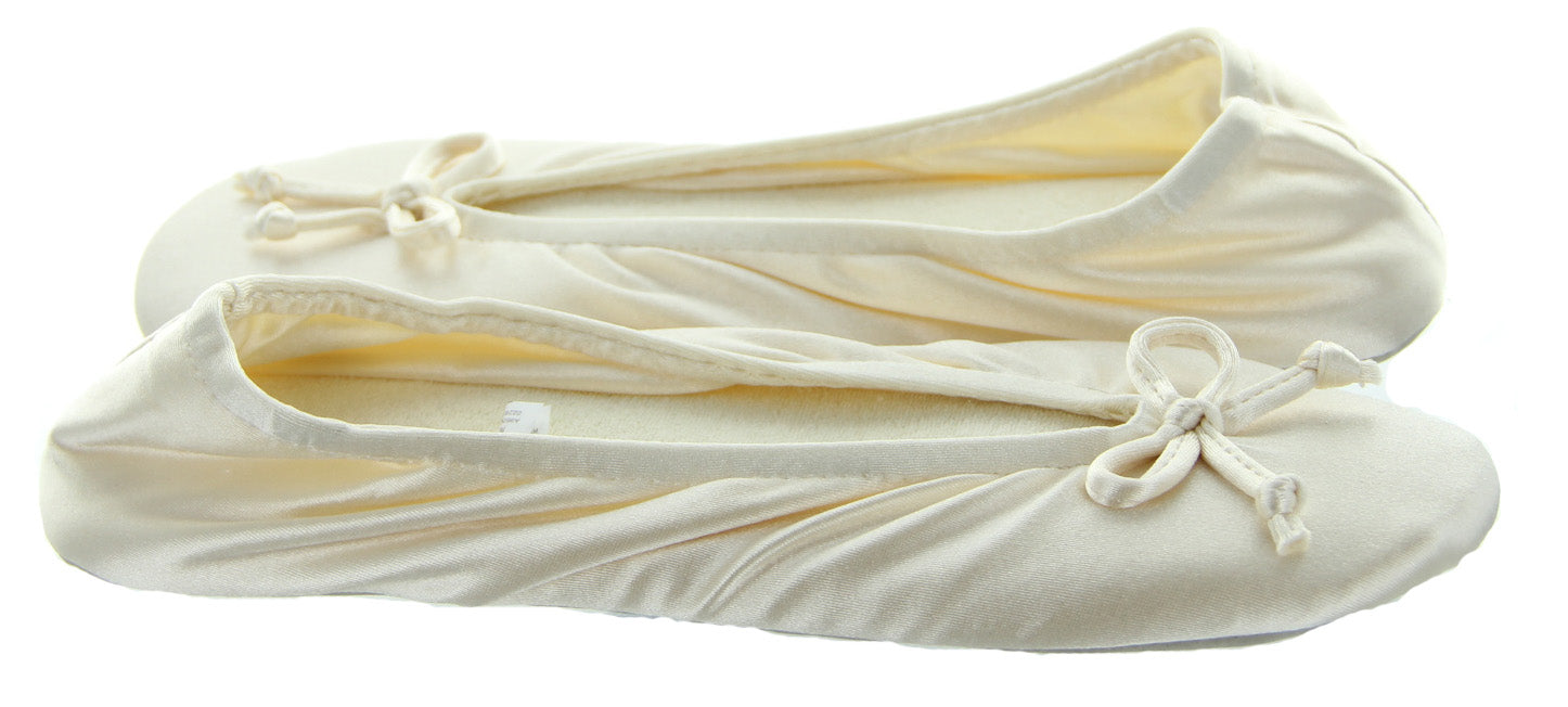Satin Ballerina Slippers in Cream by Isotoner