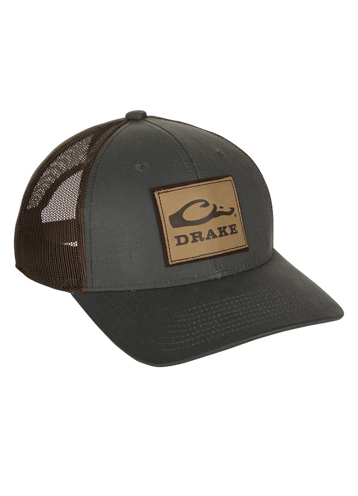 Square Leather Patch Mesh Cap in Dark Grey by Drake