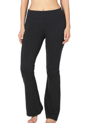 Fold Over Yoga Flare Pant in Black by Zenana