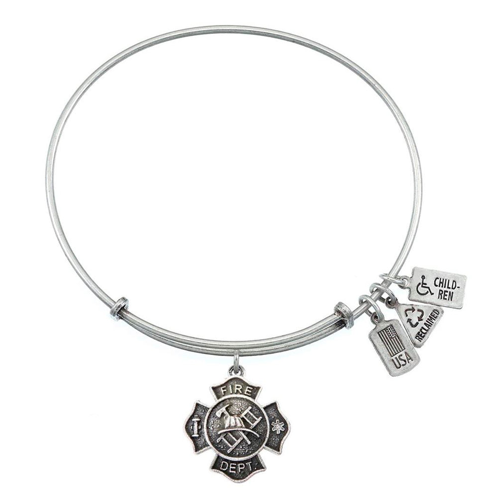 3-D Fire Shield Charm Bangle in Silver by Wind & Fire Jewelry