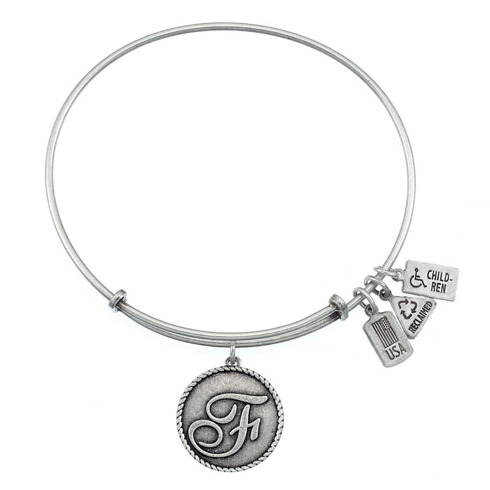 Initial ''F'' Bangle in Silver by Wind & Fire