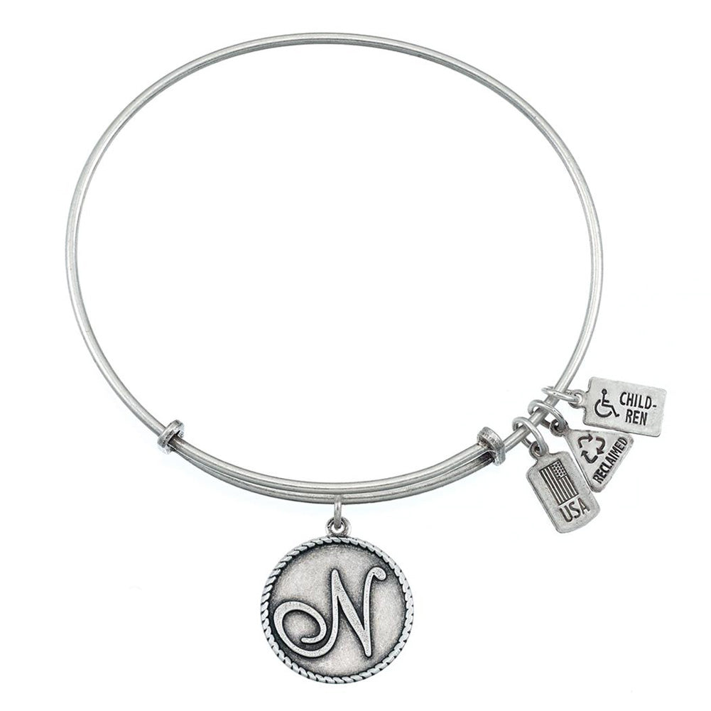 Initial ''N'' Bangle in Silver by Wind & Fire