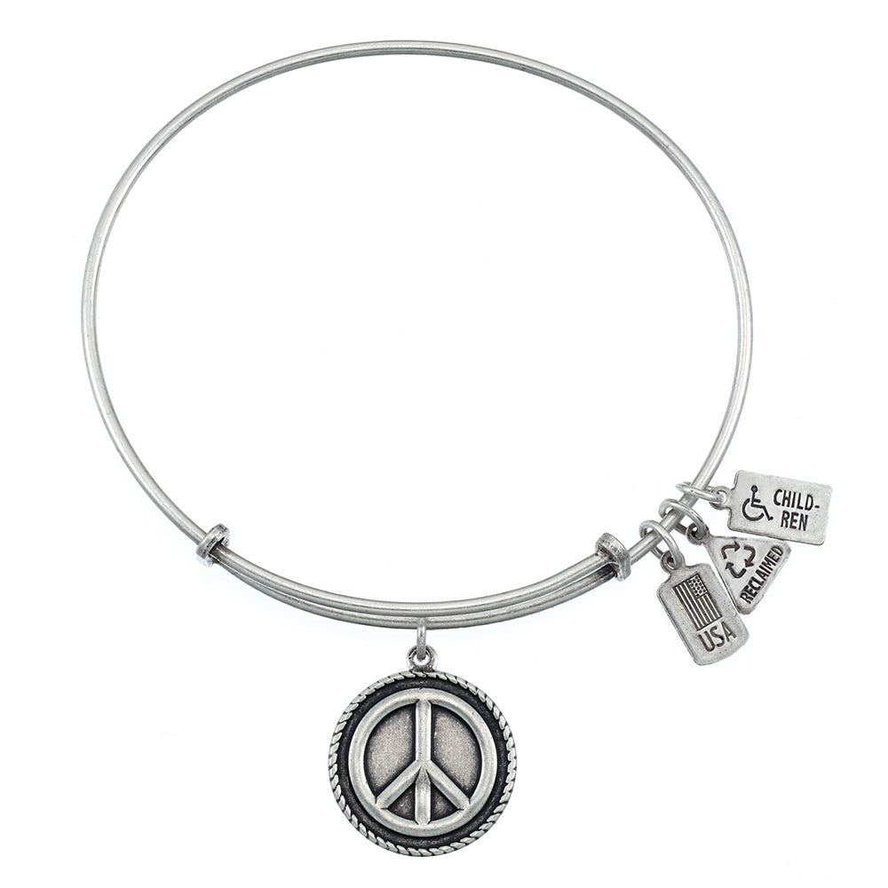 Peace Sign Bangle in Silver by Wind & Fire